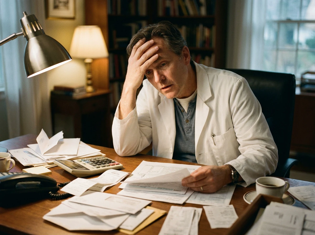 Physician reviewing financial documents